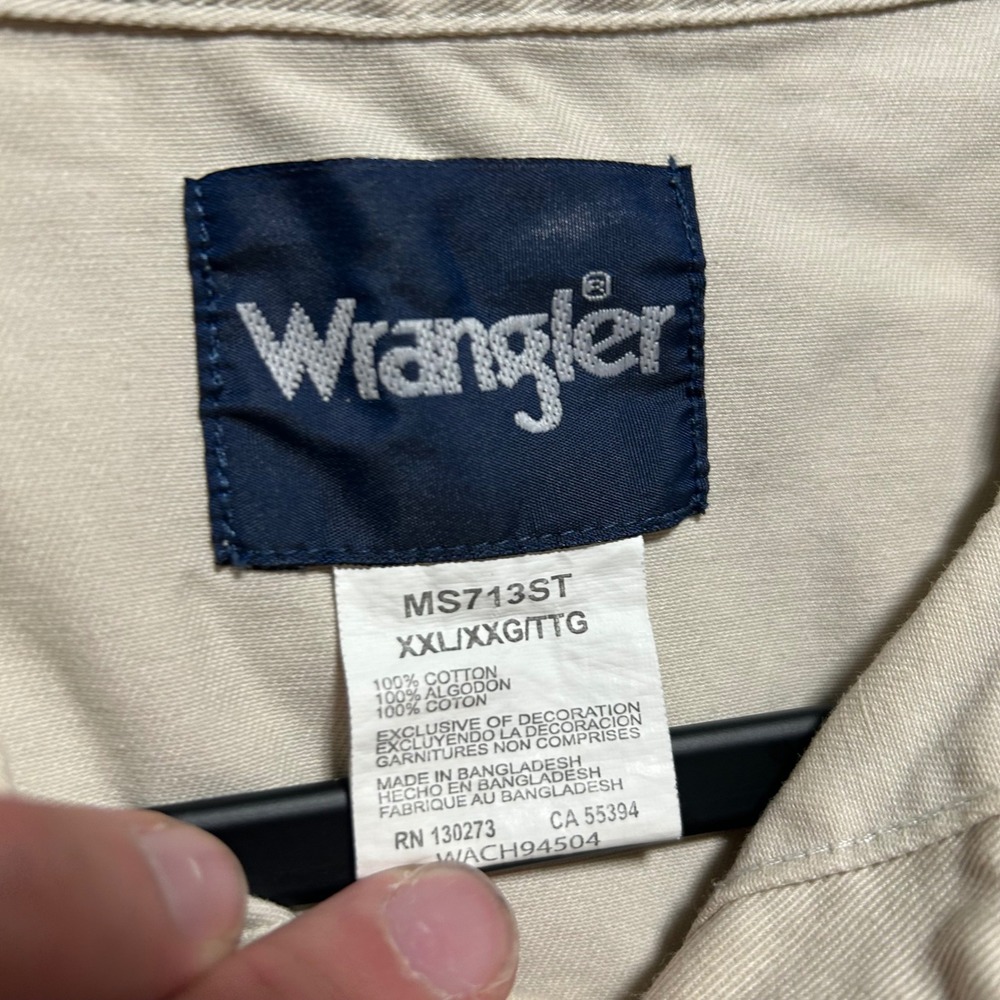 Wrangler Western Shirt Mens XXL Tan Pearl Snap Cotton Twill MS713ST - Picture 3 of 8